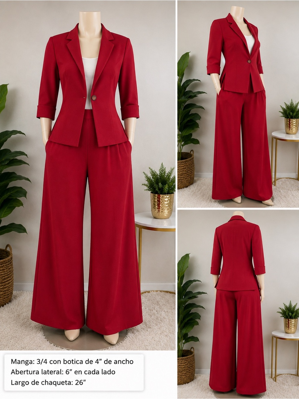 Connected Women’s Red 2 Piece Pantsuit Set Blazer & Pants Size M